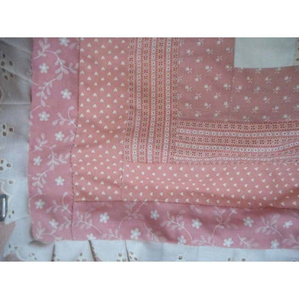 Vtg Handmade Quilted Amish Log Cabin Pattern Throw Pillow cover mauve 17 X 17 - Picture 4 of 6